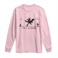 Funny Cat Riding Dinosaur Pixel Retro Long Sleeve Shirt This Is An Outrage