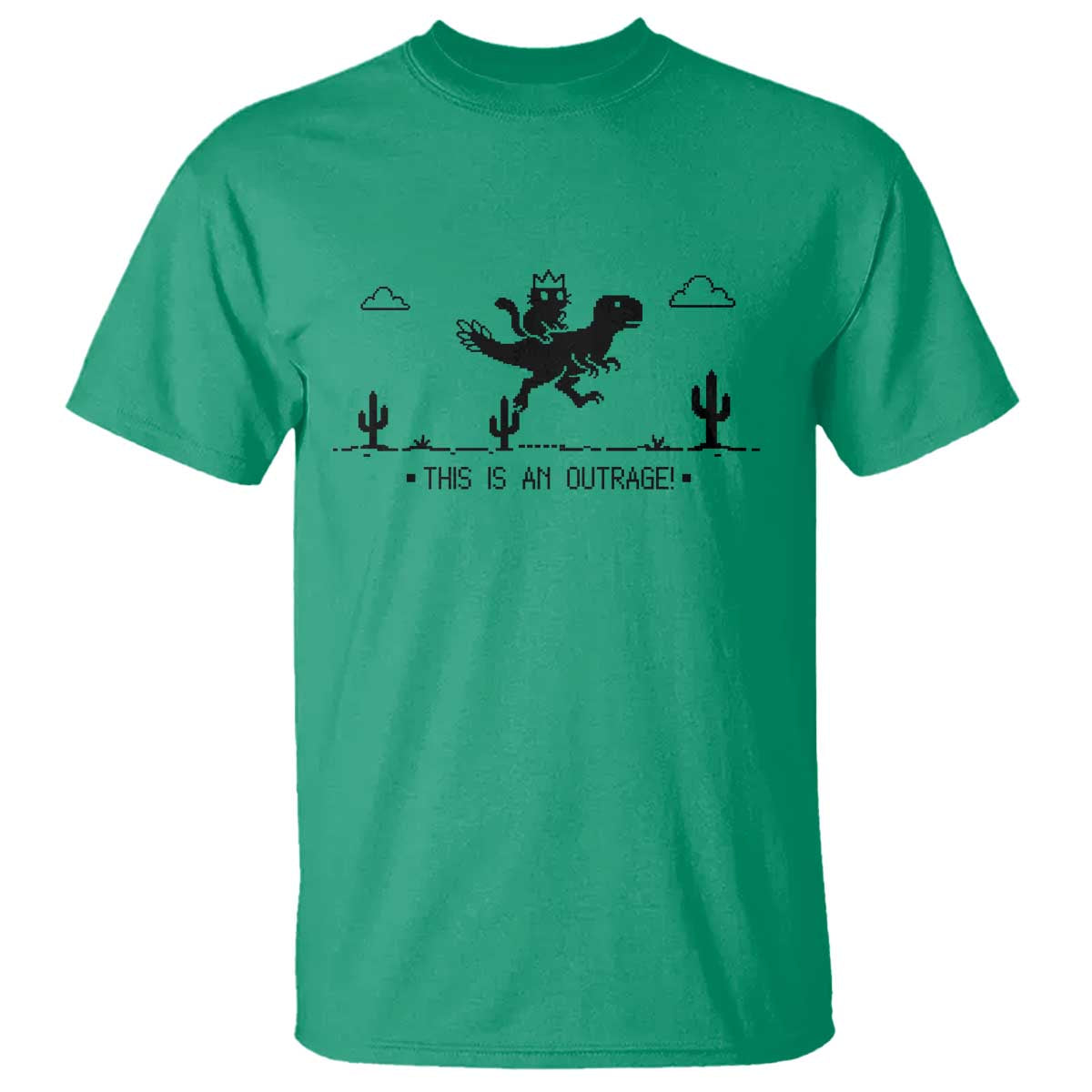 Funny Cat Riding Dinosaur Pixel Retro T Shirt This Is An Outrage