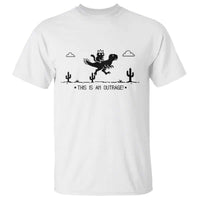 Funny Cat Riding Dinosaur Pixel Retro T Shirt This Is An Outrage