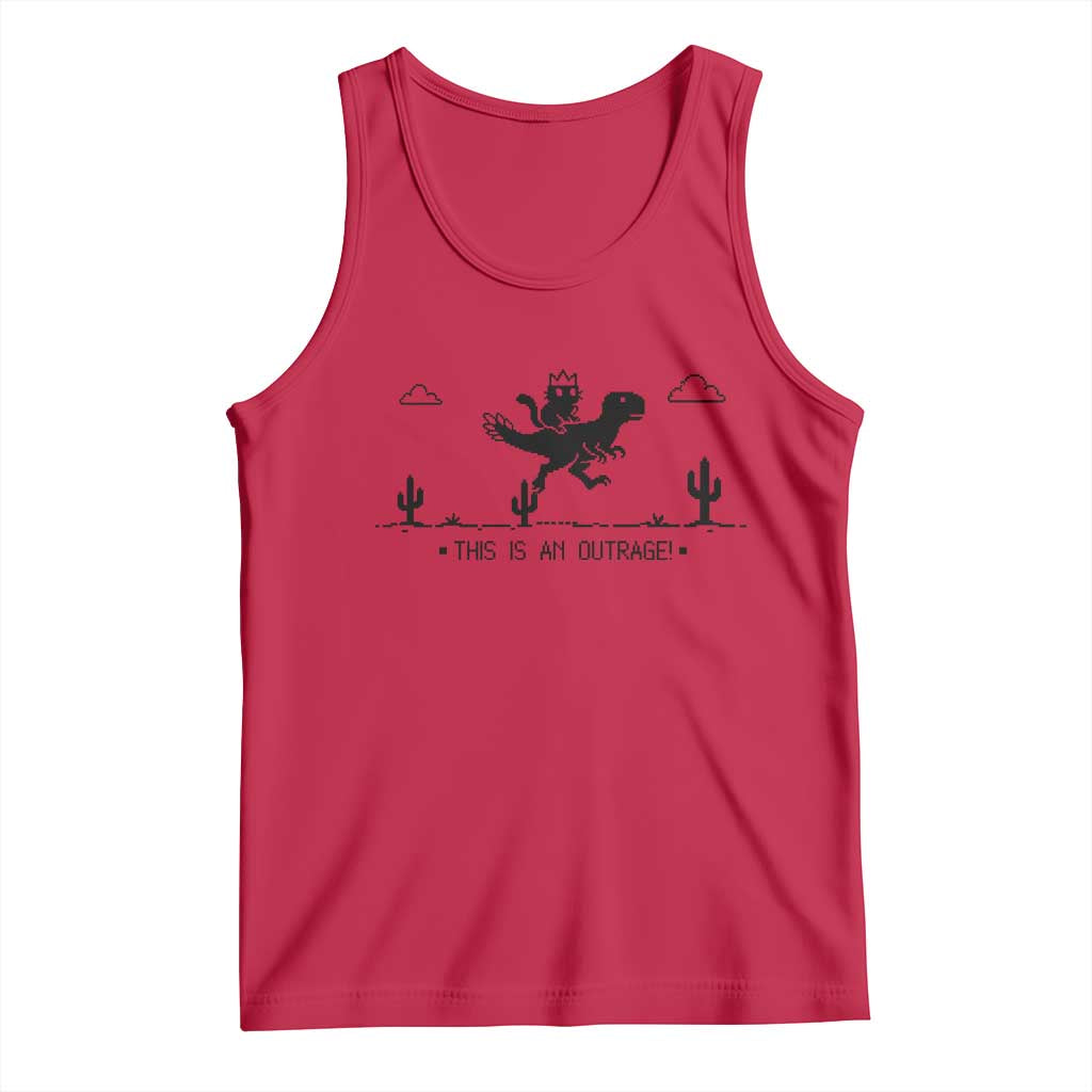 Funny Cat Riding Dinosaur Pixel Retro Tank Top This Is An Outrage