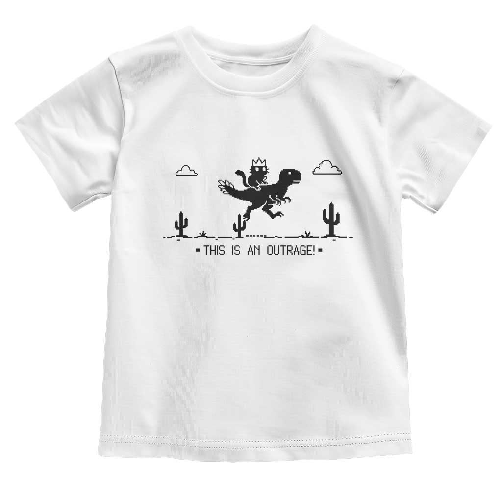 Funny Cat Riding Dinosaur Pixel Retro Toddler T Shirt This Is An Outrage