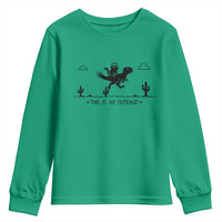 Funny Cat Riding Dinosaur Pixel Retro Youth Sweatshirt This Is An Outrage