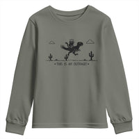 Funny Cat Riding Dinosaur Pixel Retro Youth Sweatshirt This Is An Outrage