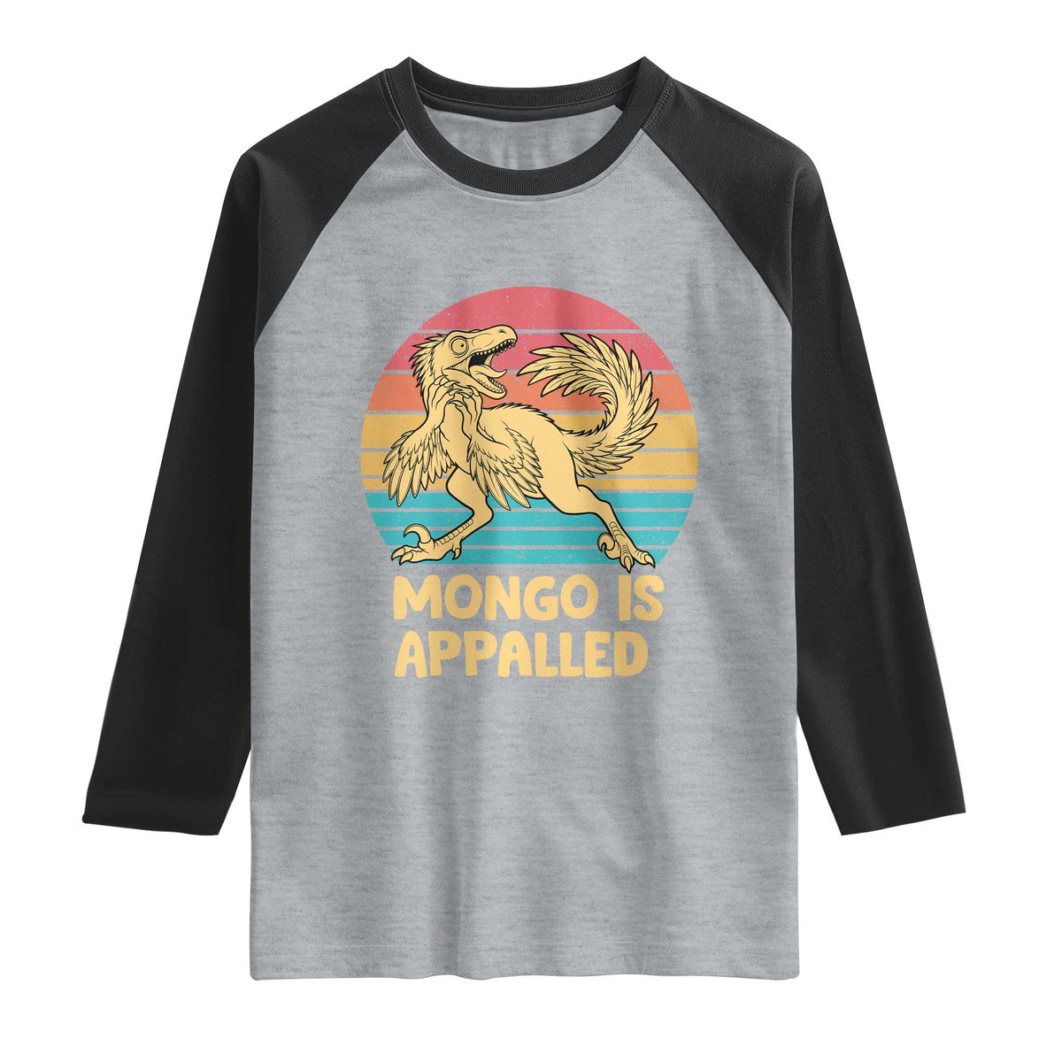 Mongo Is Appalled Raglan Shirt Funny Dinosaur Gamer Book Lover Retro Gift