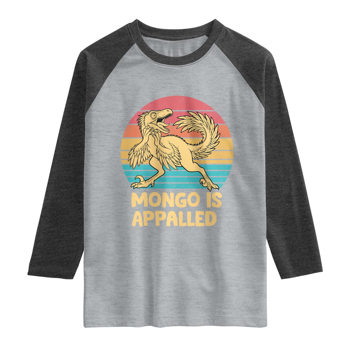 Mongo Is Appalled Raglan Shirt Funny Dinosaur Gamer Book Lover Retro Gift
