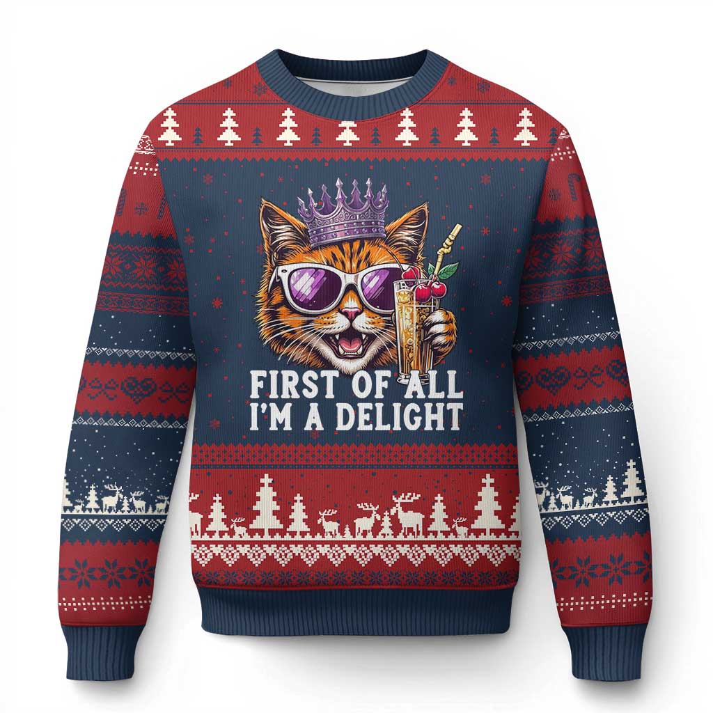 First Of All Im A Delight Princess Cat Quote Ugly Christmas Sweater Sci-Fi Book Lover Gift
