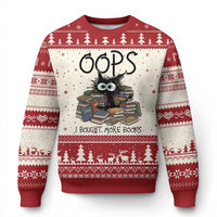 Funny Black Cat Bookworm Gift Ugly Christmas Sweater Oops I Bought More Books