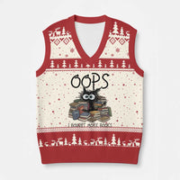 Funny Black Cat Bookworm Gift V-Neck Knit Sweater Vest Oops I Bought More Books