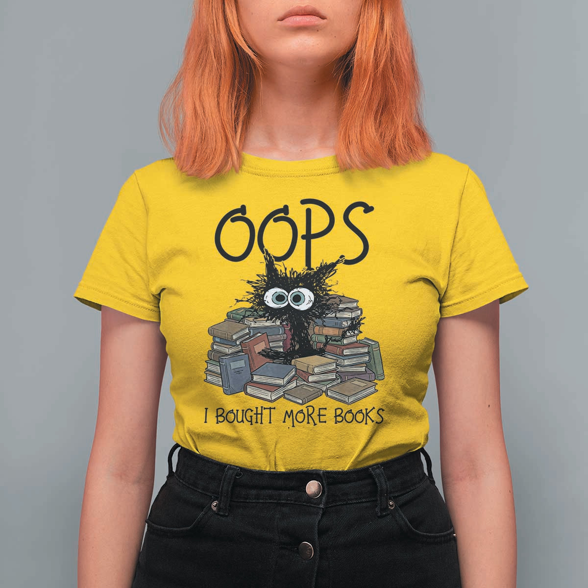 Funny Black Cat Bookworm Gift T Shirt For Women Oops I Bought More Books