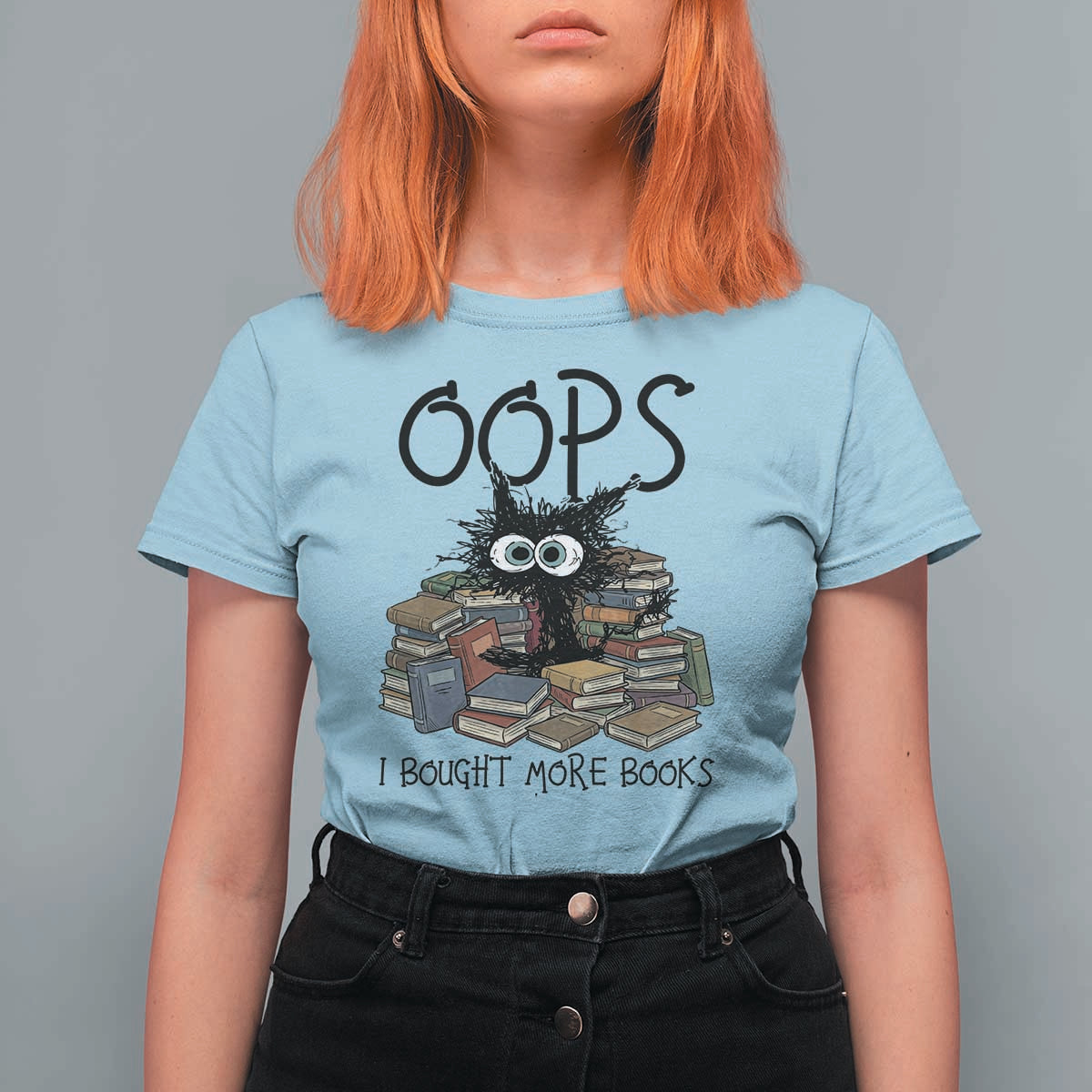 Funny Black Cat Bookworm Gift T Shirt For Women Oops I Bought More Books