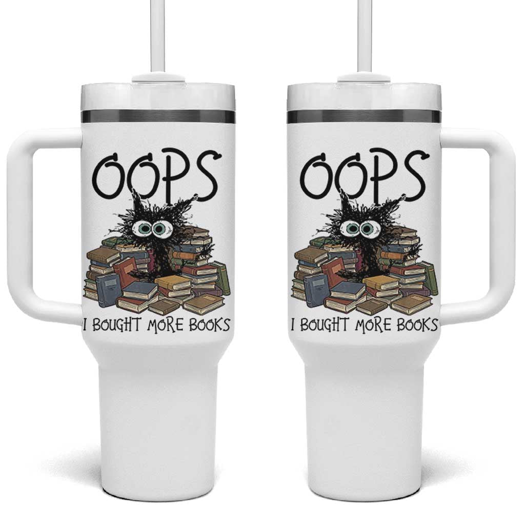 Funny Black Cat Bookworm Gift Tumbler With Handle Oops I Bought More Books