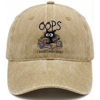 Funny Black Cat Bookworm Gift Washed Cotton Baseball Cap Oops I Bought More Books