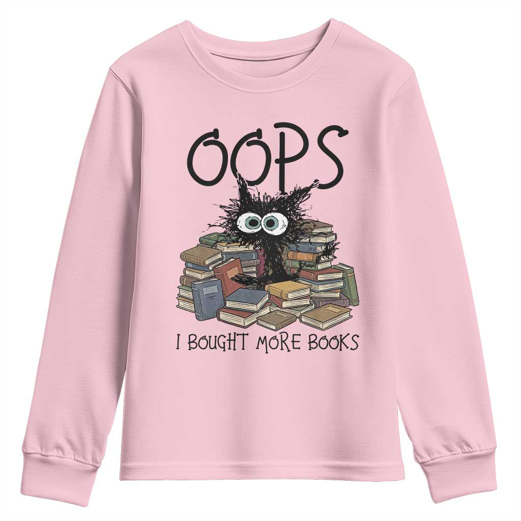 Funny Black Cat Bookworm Gift Youth Sweatshirt Oops I Bought More Books