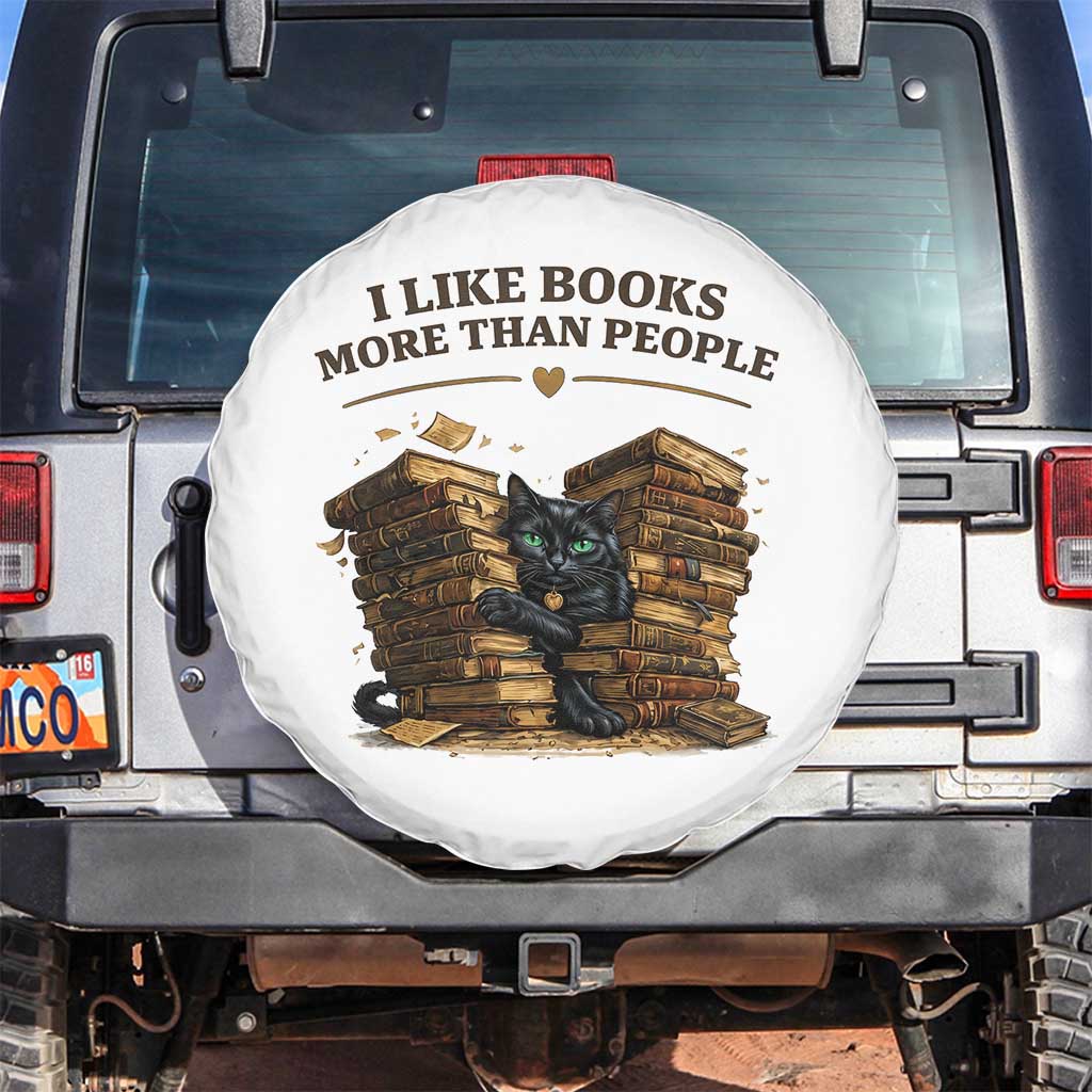 Funny Black Cat Bookworm Quote Spare Tire Cover I Like Books More Than People