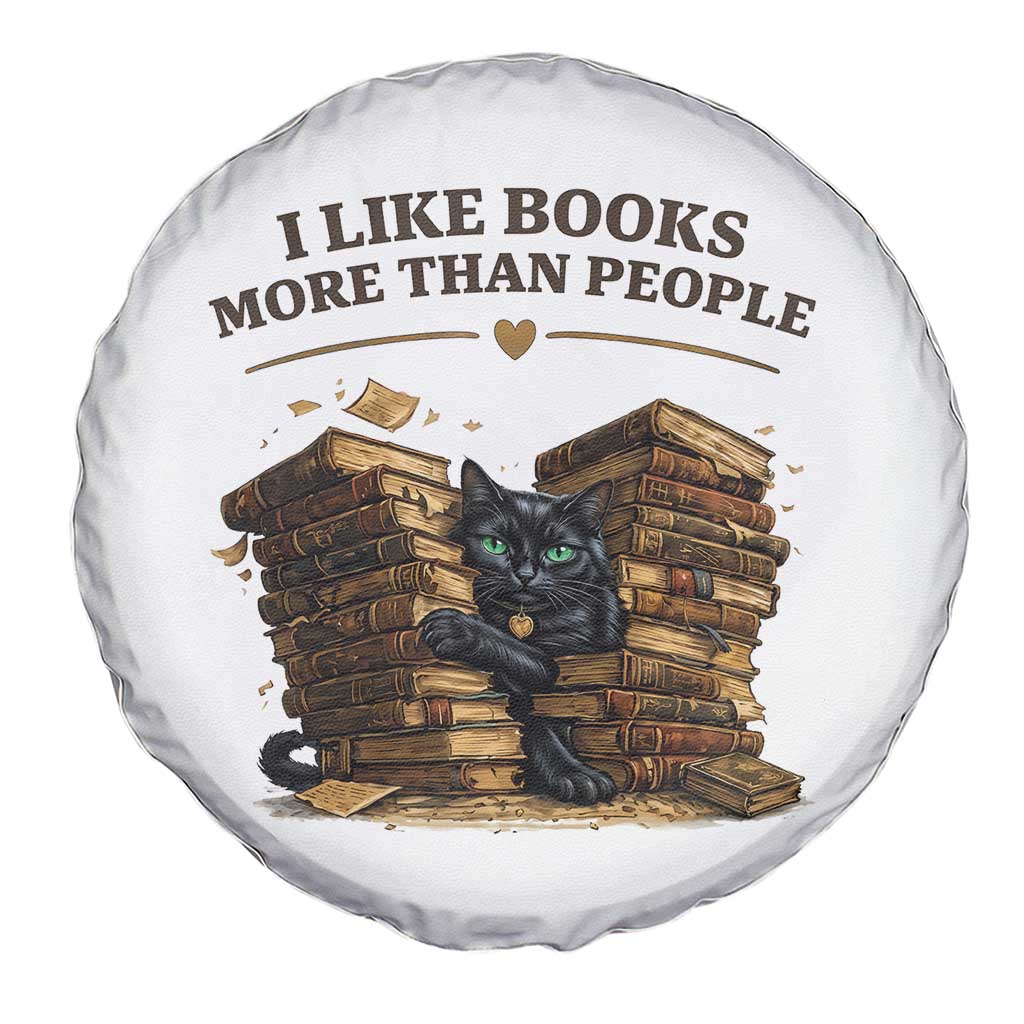 Funny Black Cat Bookworm Quote Spare Tire Cover I Like Books More Than People