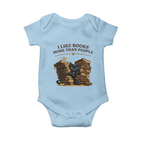 Funny Black Cat Bookworm Quote Baby Onesie I Like Books More Than People