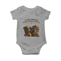Funny Black Cat Bookworm Quote Baby Onesie I Like Books More Than People