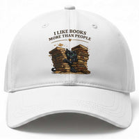 Funny Black Cat Bookworm Quote Baseball Cap I Like Books More Than People