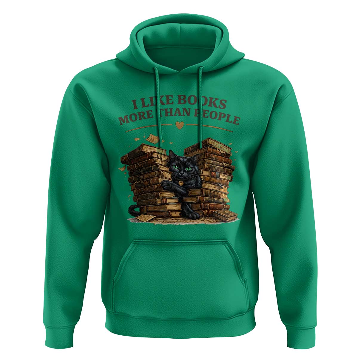 Funny Black Cat Bookworm Quote Hoodie I Like Books More Than People