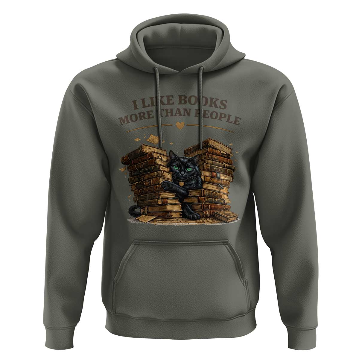 Funny Black Cat Bookworm Quote Hoodie I Like Books More Than People
