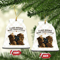 Funny Black Cat Bookworm Quote Ceramic Ornament I Like Books More Than People