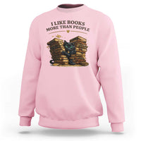 Funny Black Cat Bookworm Quote Sweatshirt I Like Books More Than People