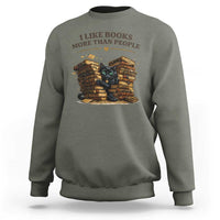 Funny Black Cat Bookworm Quote Sweatshirt I Like Books More Than People