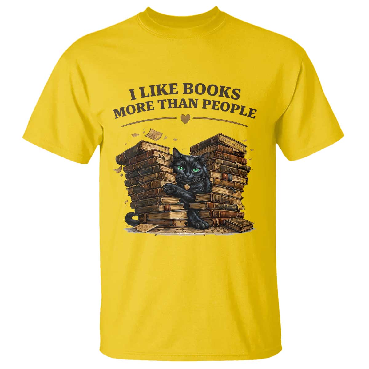 Funny Black Cat Bookworm Quote T Shirt I Like Books More Than People