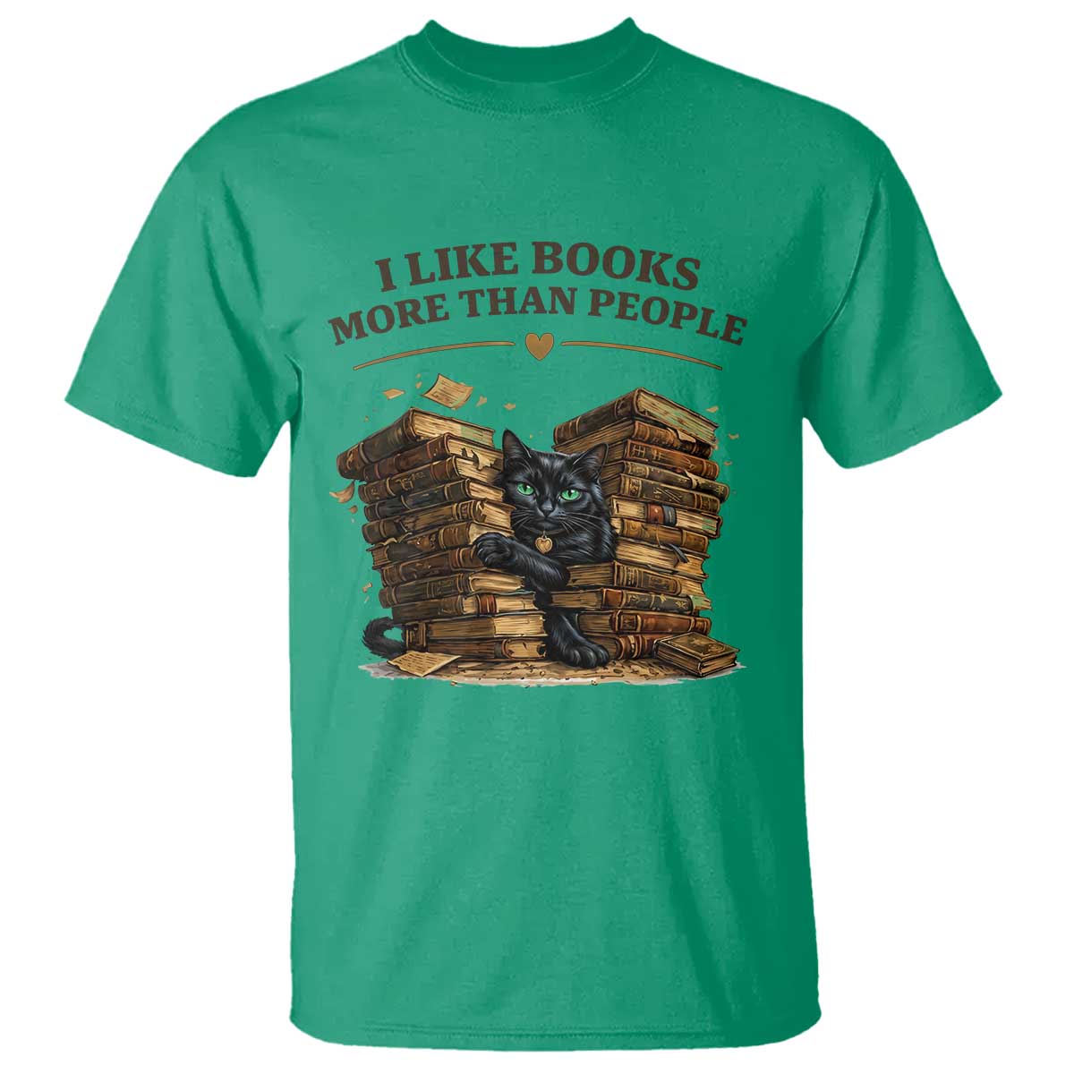 Funny Black Cat Bookworm Quote T Shirt I Like Books More Than People