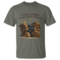 Funny Black Cat Bookworm Quote T Shirt I Like Books More Than People
