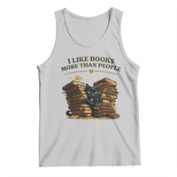 Funny Black Cat Bookworm Quote Tank Top I Like Books More Than People