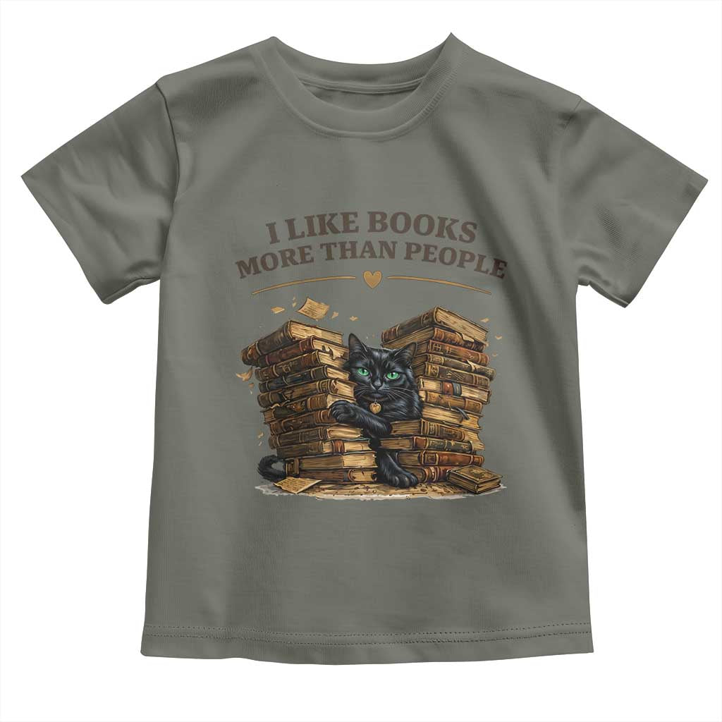 Funny Black Cat Bookworm Quote Toddler T Shirt I Like Books More Than People