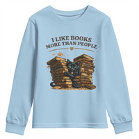 Funny Black Cat Bookworm Quote Youth Sweatshirt I Like Books More Than People