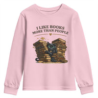 Funny Black Cat Bookworm Quote Youth Sweatshirt I Like Books More Than People