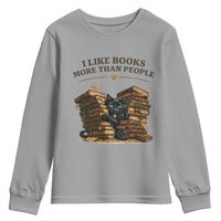 Funny Black Cat Bookworm Quote Youth Sweatshirt I Like Books More Than People