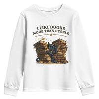 Funny Black Cat Bookworm Quote Youth Sweatshirt I Like Books More Than People