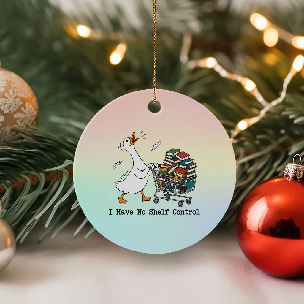 Funny Goose Book Lover Ceramic Ornament I Have No Shelf Control