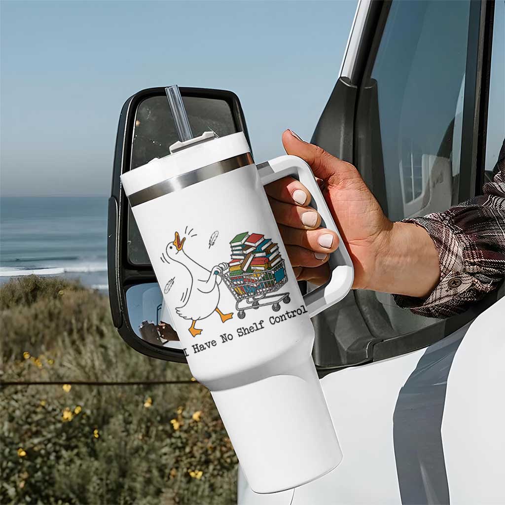 Funny Goose Book Lover Tumbler With Handle I Have No Shelf Control