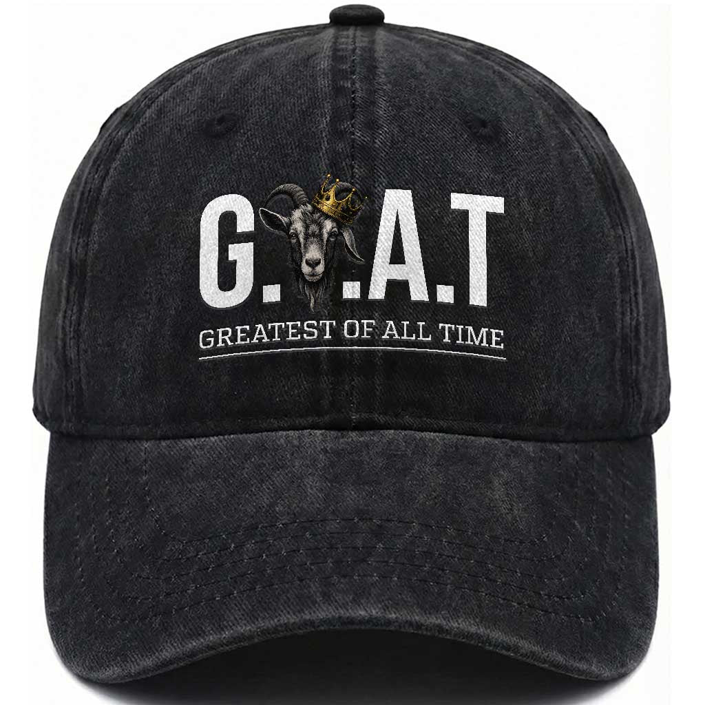 Funny Goat Lover Washed Cotton Baseball Cap Motivational Quote Crowned G O A T Style