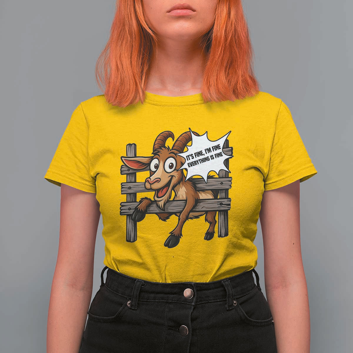 Funny Goat T Shirt For Women It Is Fine I Am Fine Everything Is Fine - Wonder Print Shop