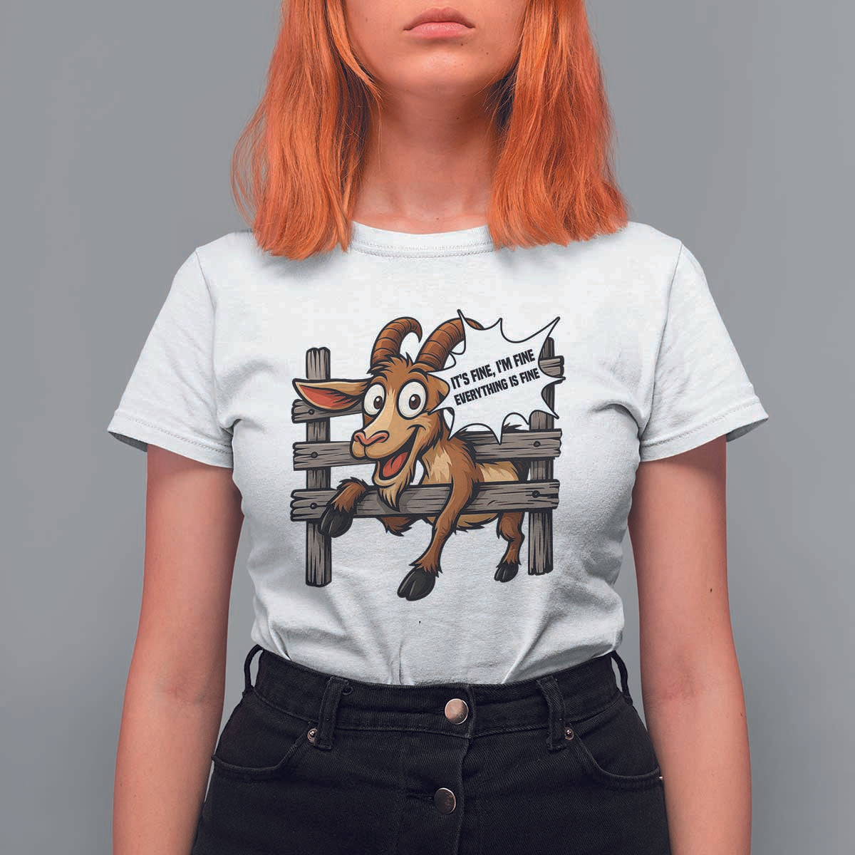 Funny Goat T Shirt For Women It Is Fine I Am Fine Everything Is Fine - Wonder Print Shop