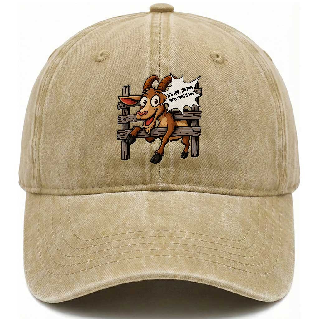 Funny Goat Washed Cotton Baseball Cap It Is Fine I Am Fine Everything Is Fine