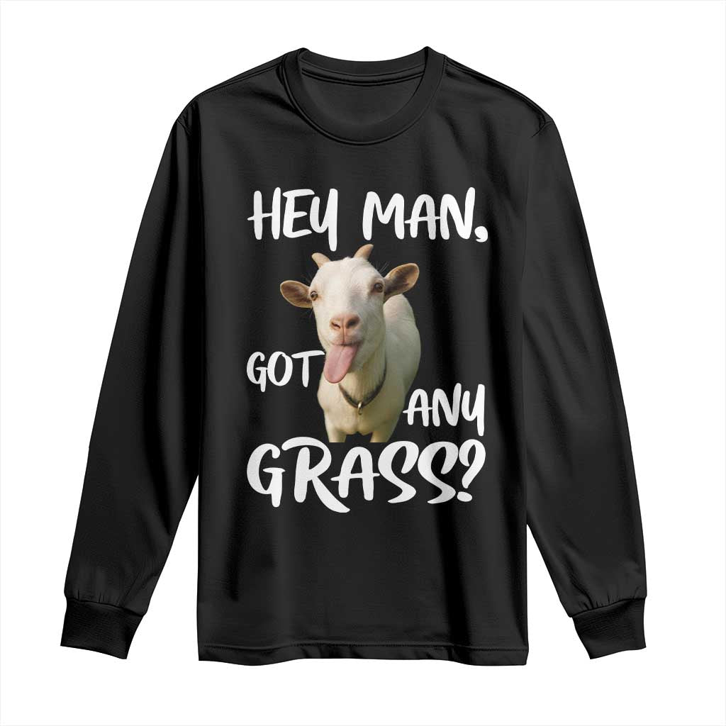 Hey Man Got Any Grass Long Sleeve Shirt Funny Goat Stoner Gift - Wonder Print Shop