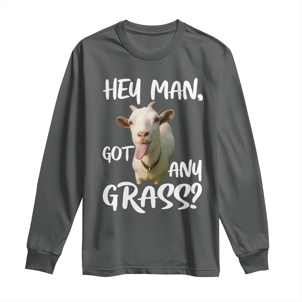 Hey Man Got Any Grass Long Sleeve Shirt Funny Goat Stoner Gift - Wonder Print Shop
