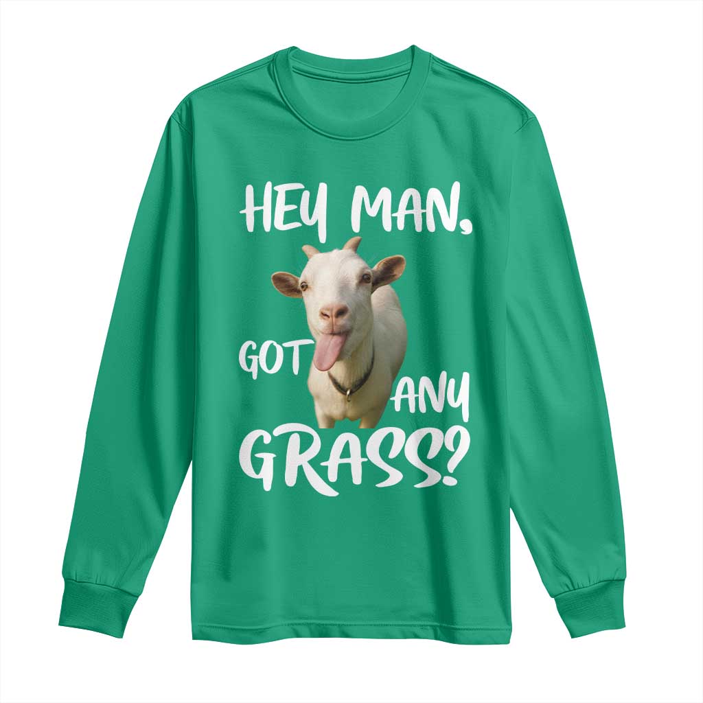 Hey Man Got Any Grass Long Sleeve Shirt Funny Goat Stoner Gift - Wonder Print Shop
