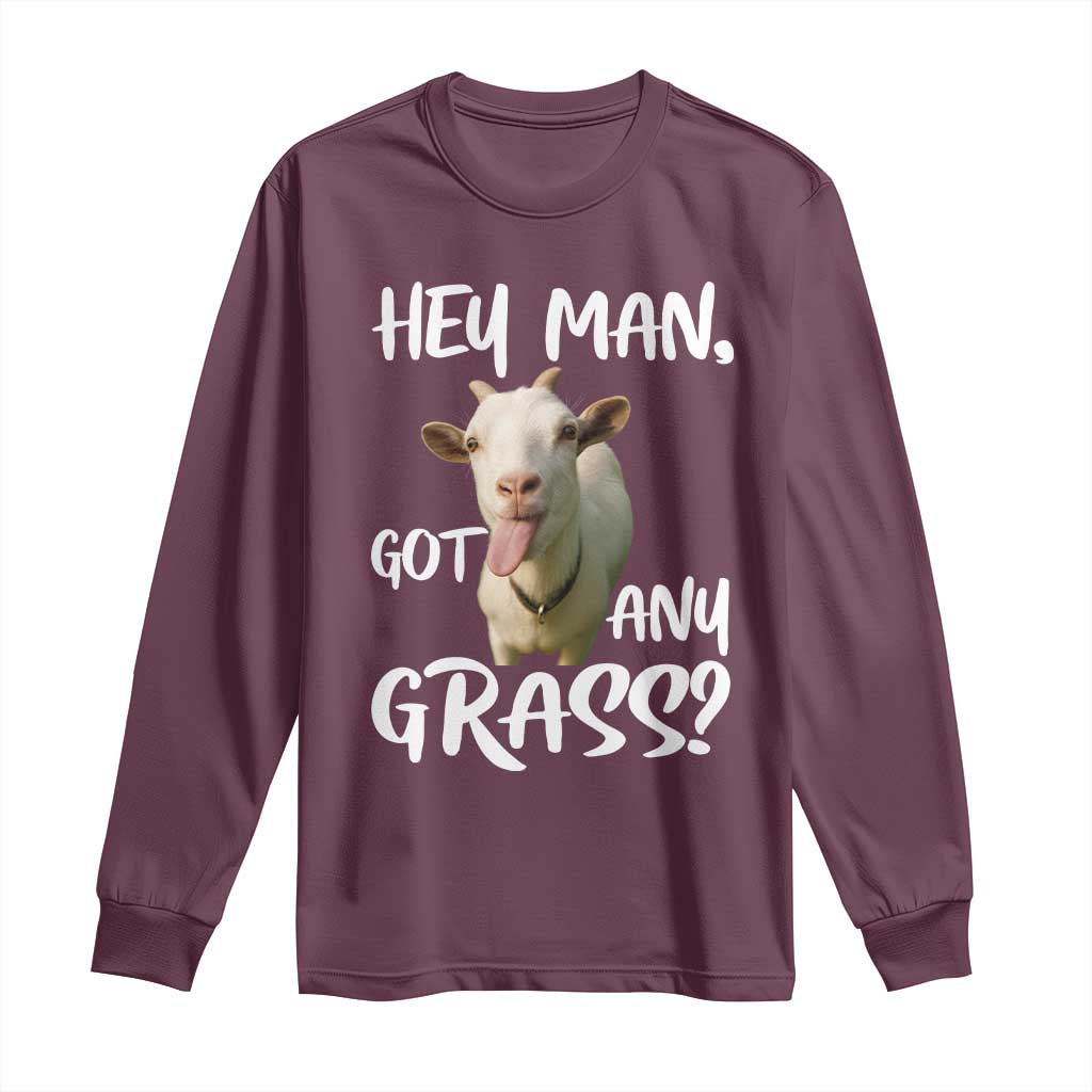 Hey Man Got Any Grass Long Sleeve Shirt Funny Goat Stoner Gift - Wonder Print Shop