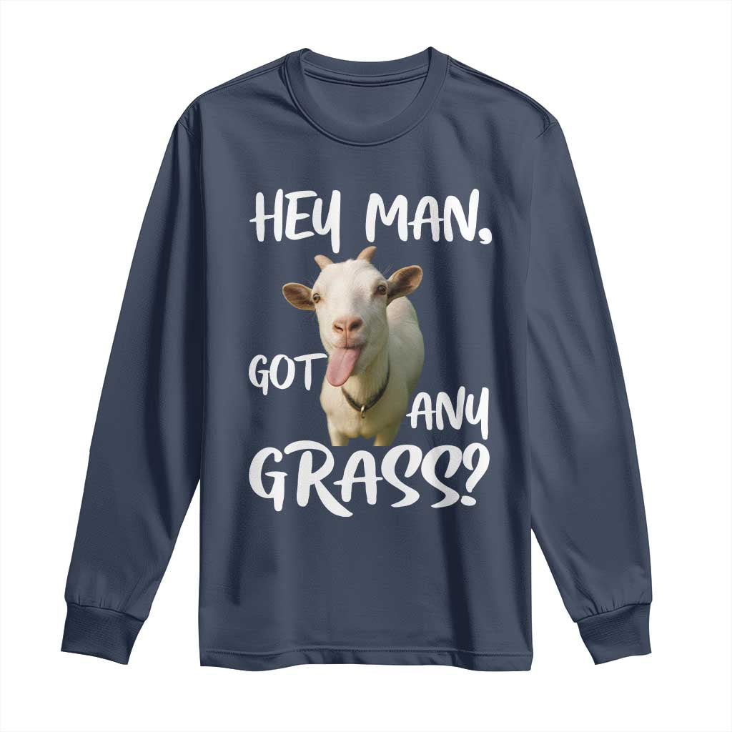 Hey Man Got Any Grass Long Sleeve Shirt Funny Goat Stoner Gift - Wonder Print Shop