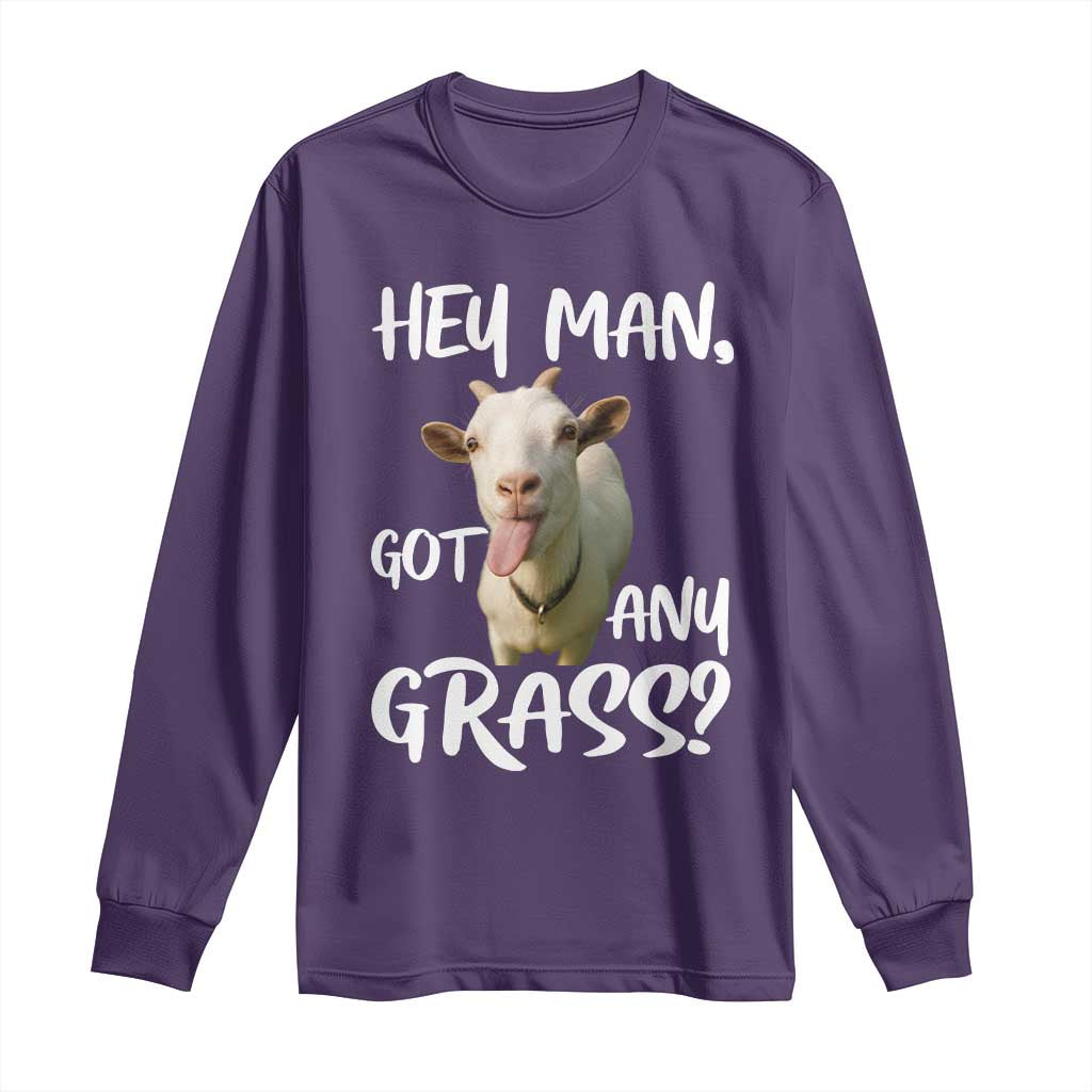 Hey Man Got Any Grass Long Sleeve Shirt Funny Goat Stoner Gift - Wonder Print Shop