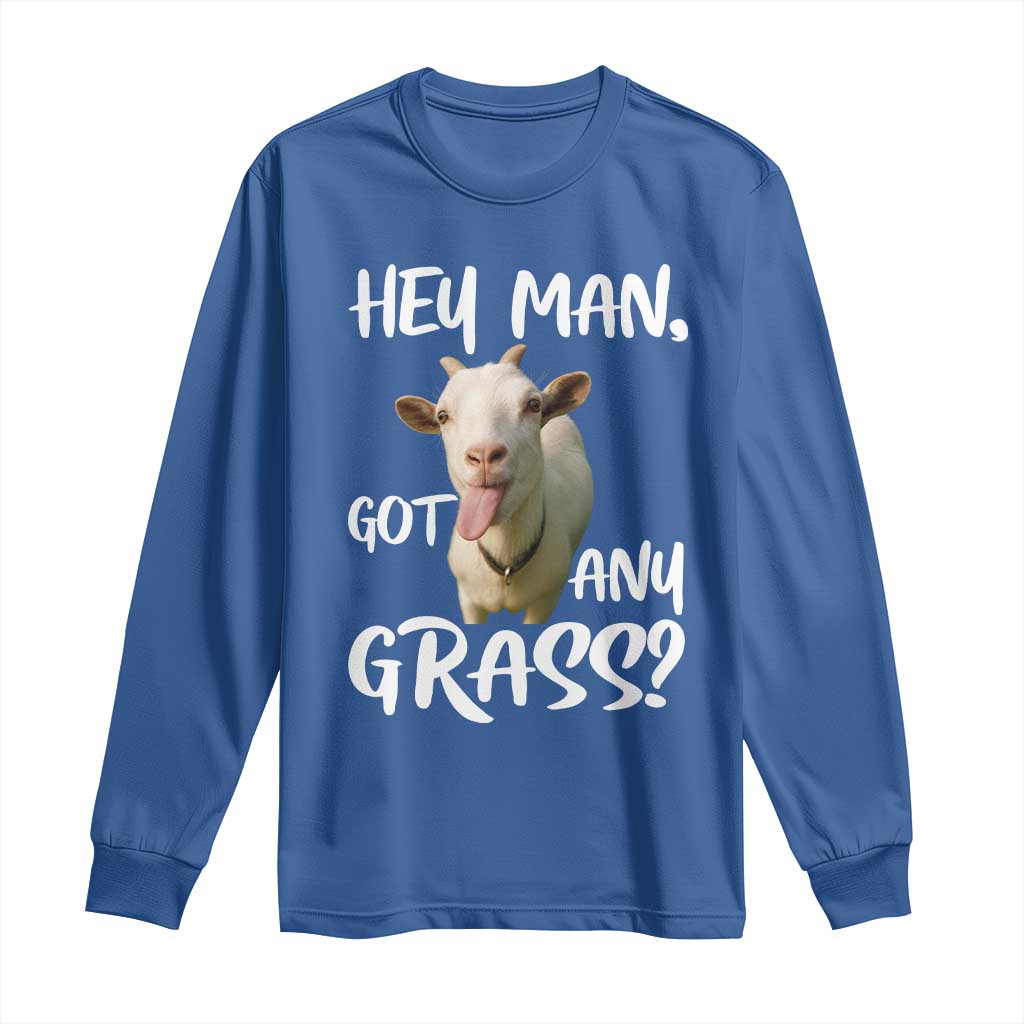 Hey Man Got Any Grass Long Sleeve Shirt Funny Goat Stoner Gift - Wonder Print Shop