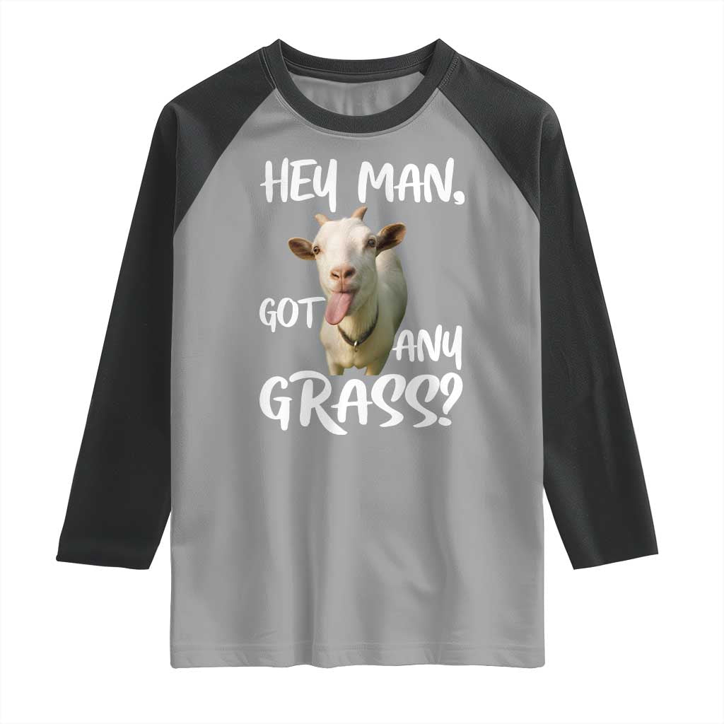 Hey Man Got Any Grass Raglan Shirt Funny Goat Stoner Gift - Wonder Print Shop